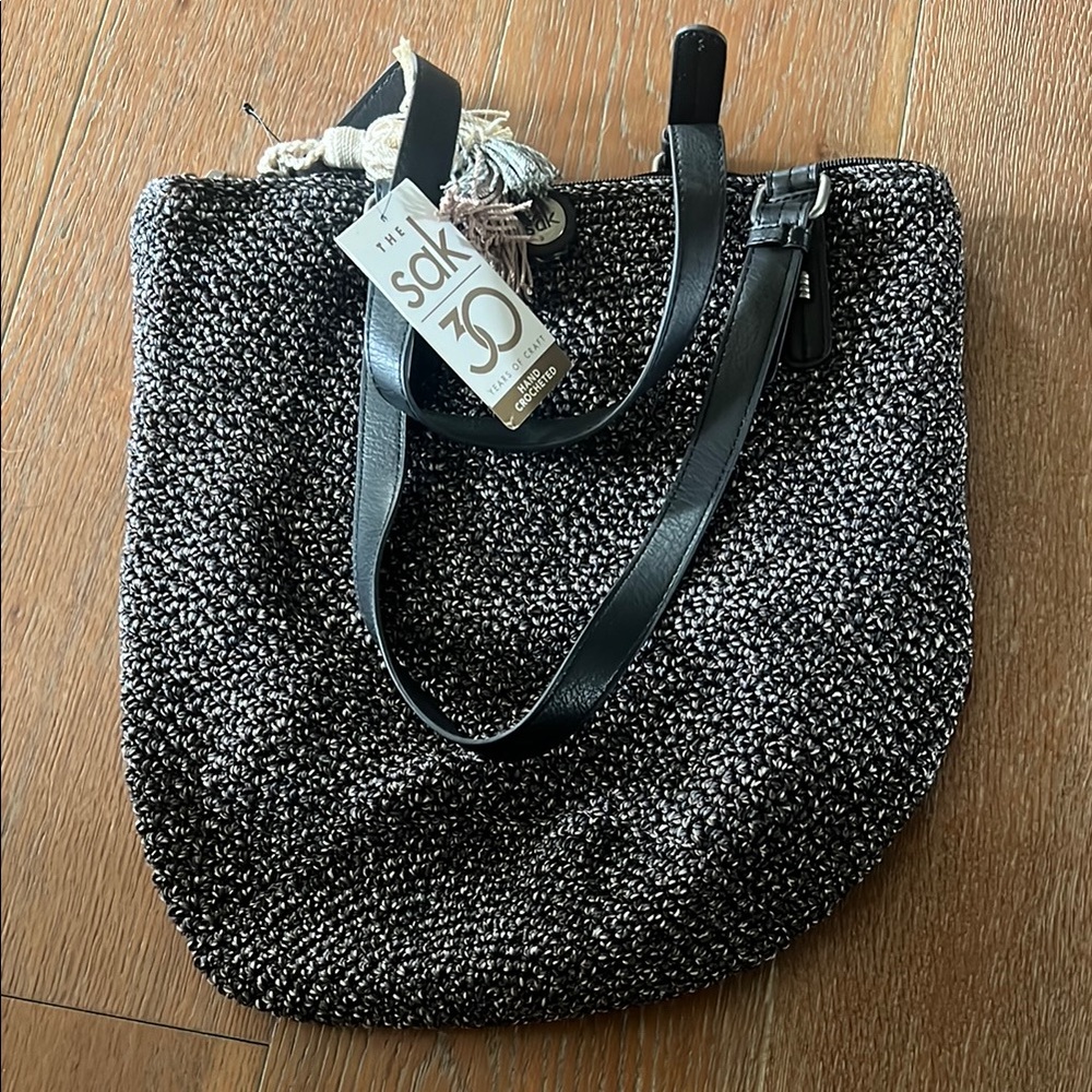 The Sak Black and White Shoulder Bag with Textured Design